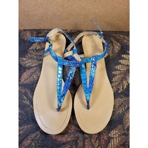 Nine West Blue Faux Snakeskin Thong Flats- Size 7.5
